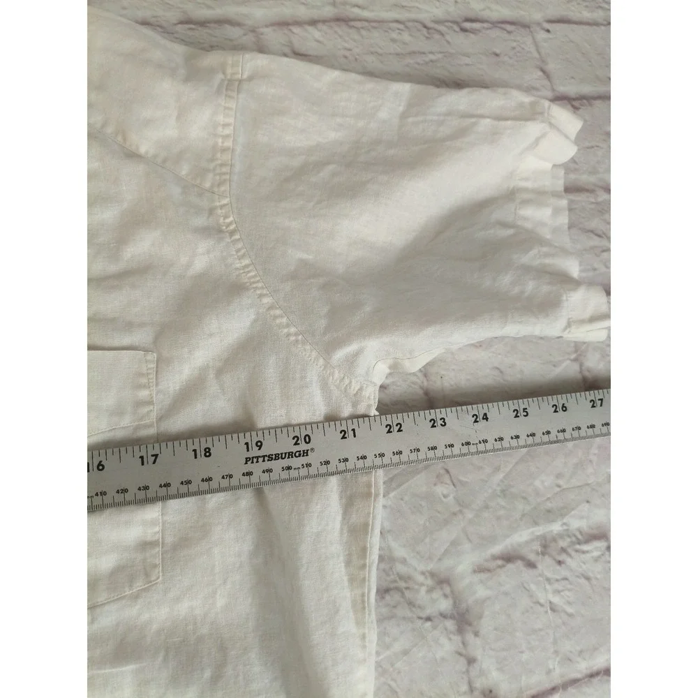 Texas Standard Tejas Guayabera Shirt SZ Large White Short Sleeve Linen Blend